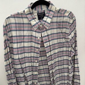 Abercrombie & Fitch Men's Blue and Pink Checkered Shirt